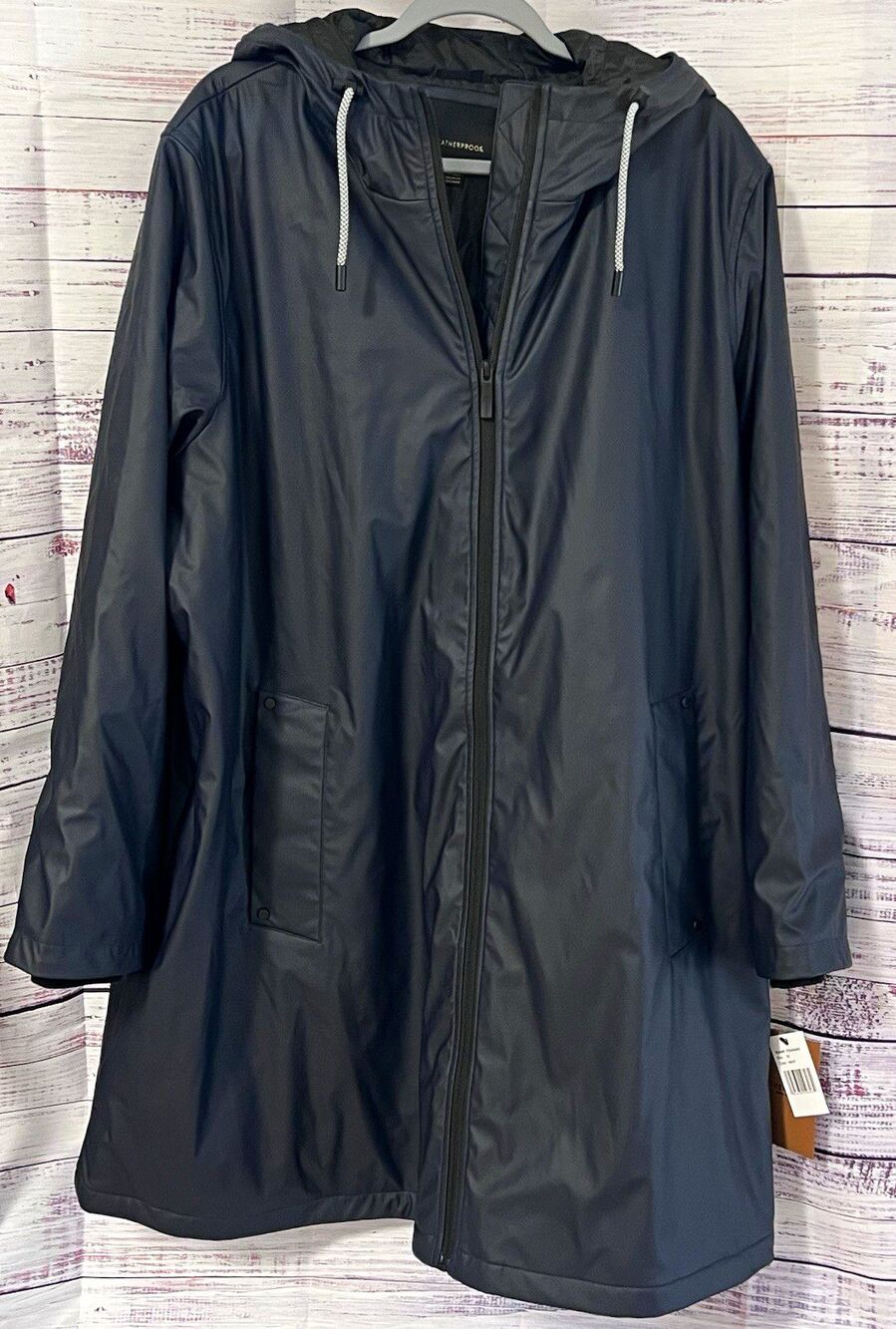 Weatherproof Vintage Black Quilted Hooded Rain Jacket Long NWT Plus 2X